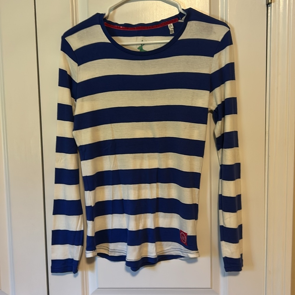 Joules blue white striped nautical top tee shirt Small 8